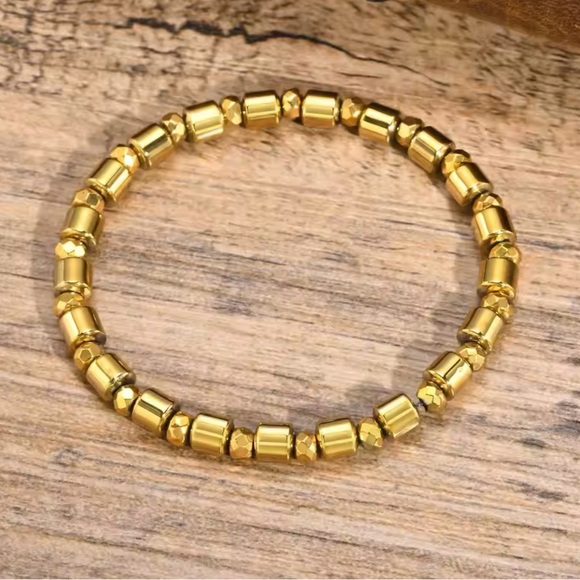 Gold Hematite Beaded Bracelet for Men - Picture 2 of 4